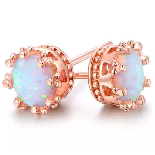 2.00 CTW Genuine Opal Crown Stud Earrings