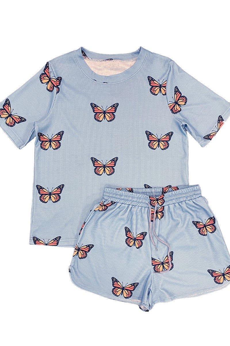 Novelty printed waffle shorts set