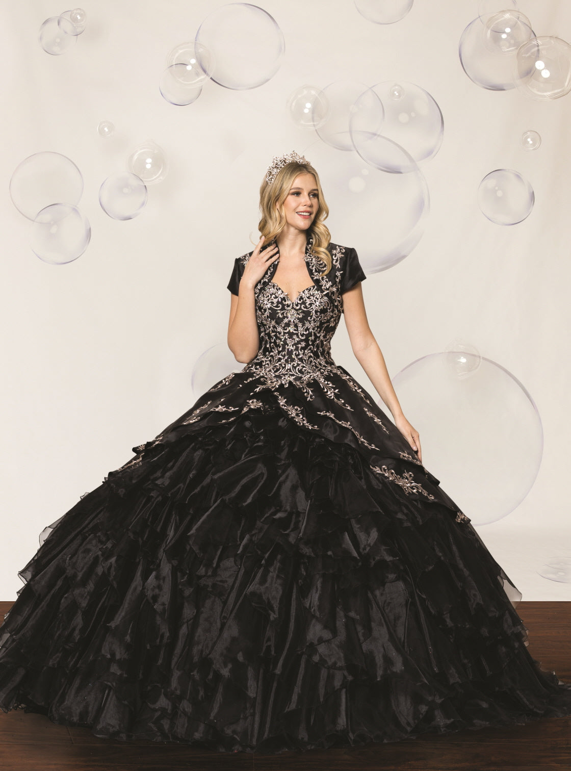 (LIVE 67) Quinceanera Ball Gown Dress  Flounced Skirt Formal Party Dress for Special Occasions Black