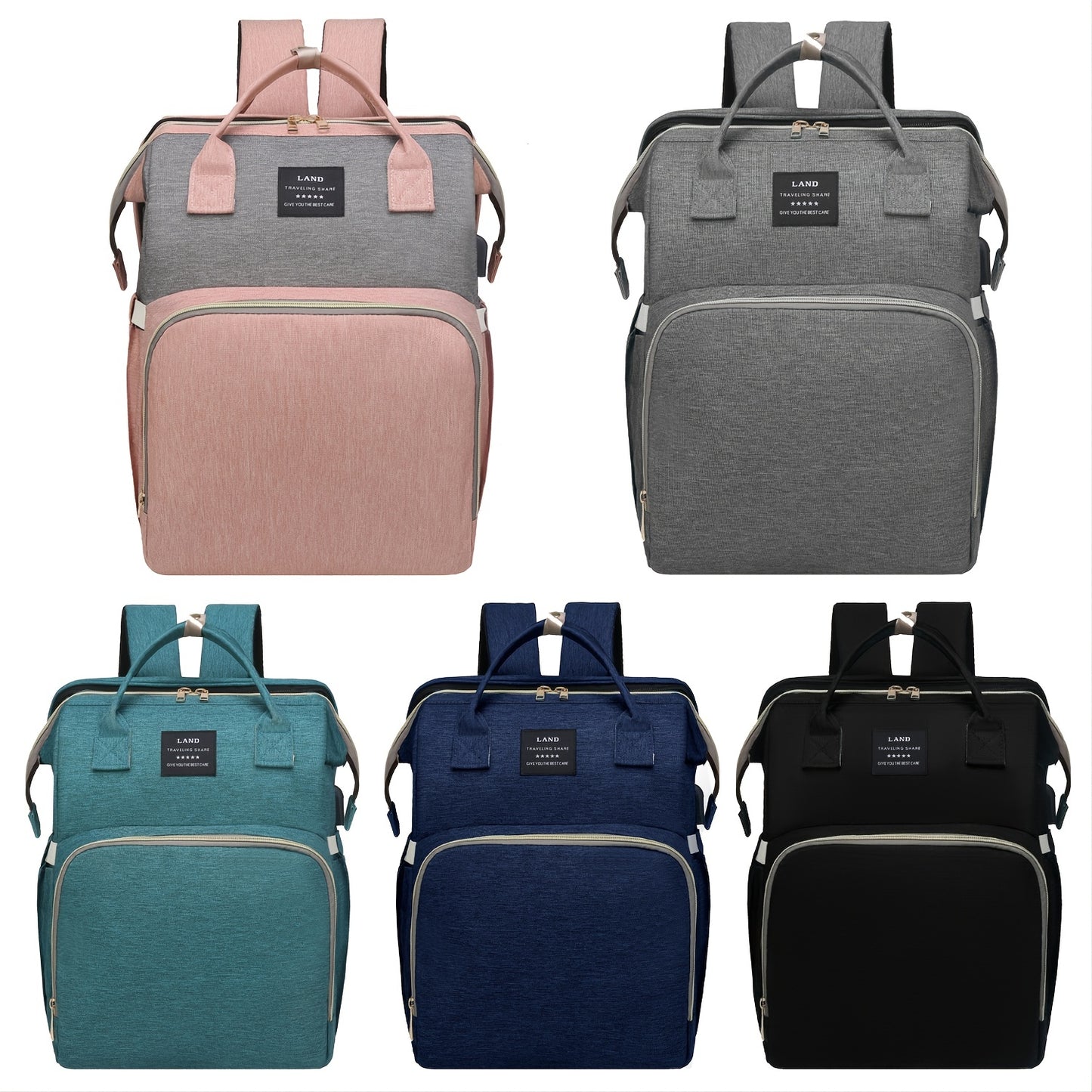 Lamroro Moire Diaper Bag Backpack, Soft Shell, Multifunctional, Large Capacity, Travel Backpack with Changing Station, Sunshade, Breathable Mosquito Net, Zipper Closure, Mixed Color, Polyester Fiber, with Utility Pocket, for