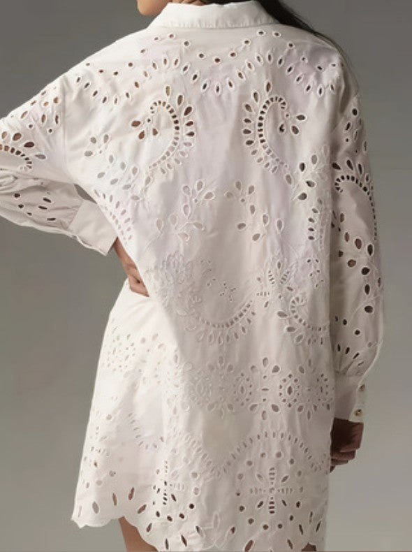 Eyelet Embroidery Long Sleeve Shirt