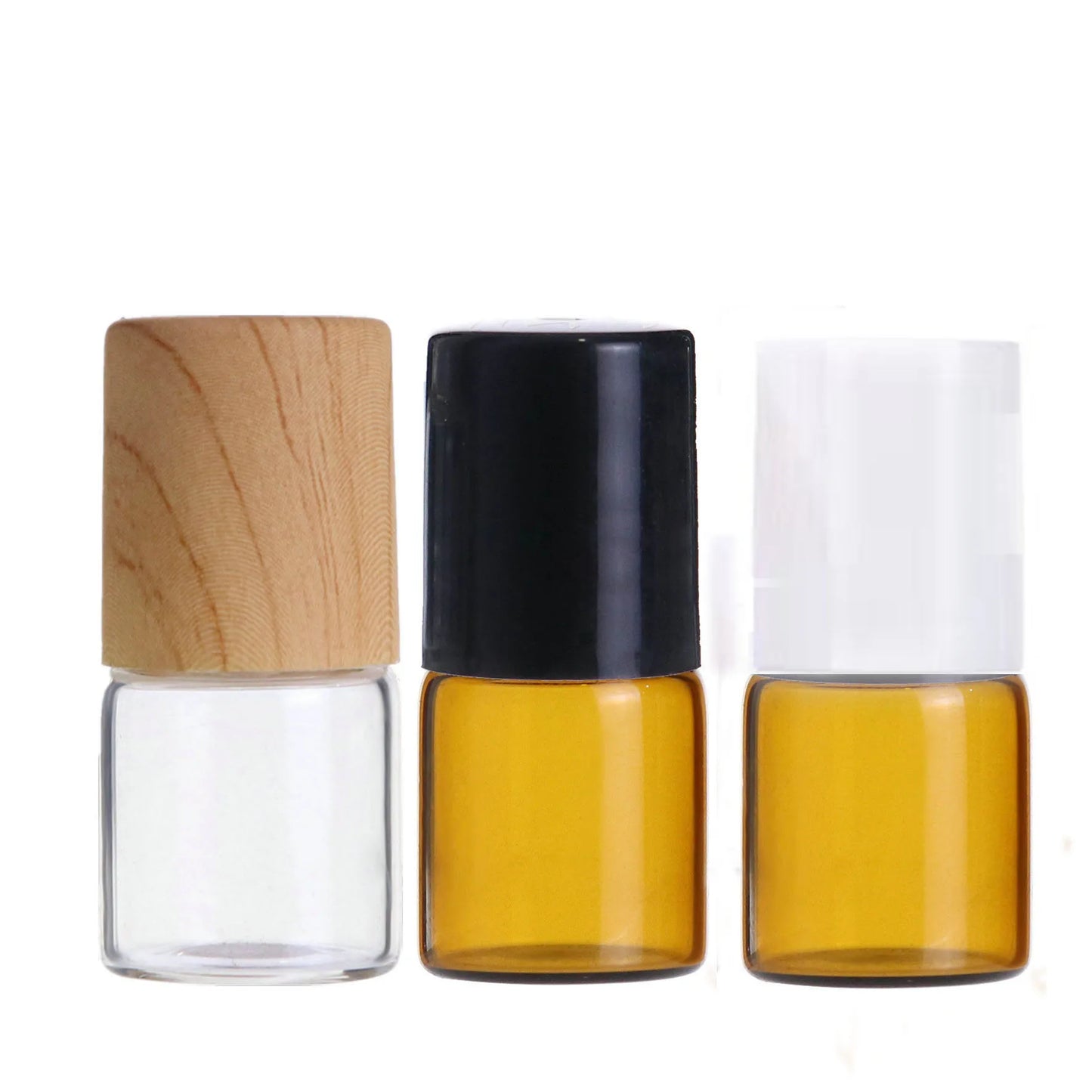 5PCS Glass Essential Oils Roller Bottles 1/2/3/5/10ml Amber / Clear Roll on Vials Plastic Caps Lids Perfume Refillable Portable