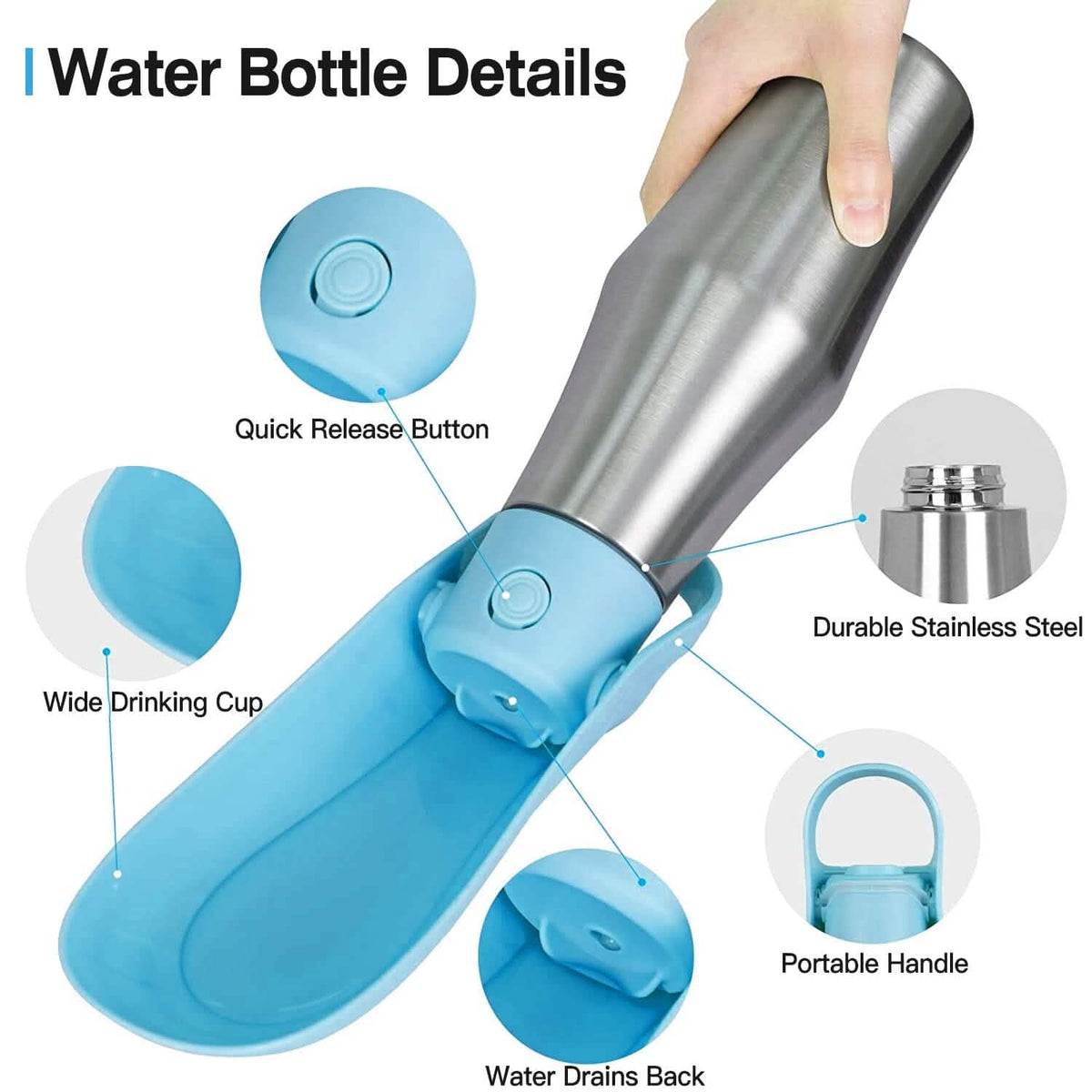 25oz Portable Dog Stainless Steel Water Dispenser Leak Proof Design