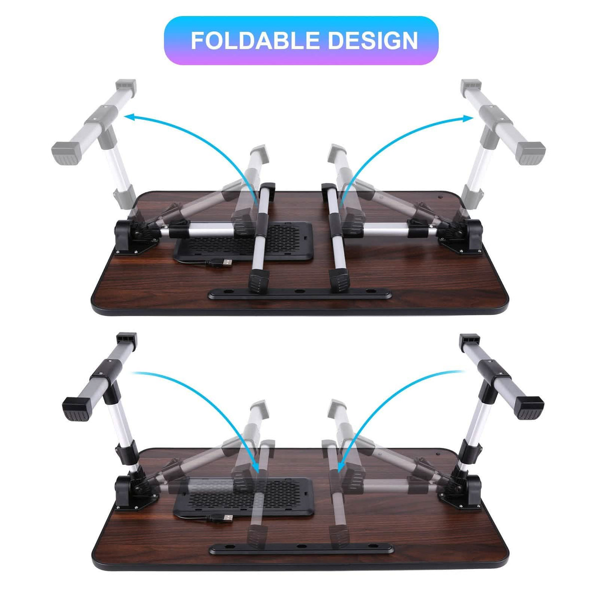 26.6 Foldable Adjustable Laptop Tray Stand Desk with CPU Cooling Fans & Mouse Pad