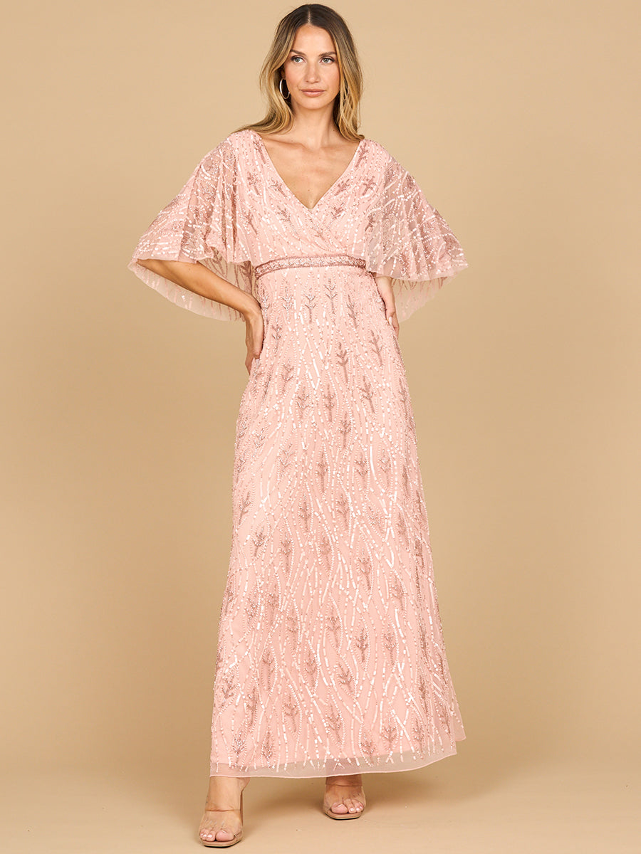 Beaded Gown with Cape Sleeves