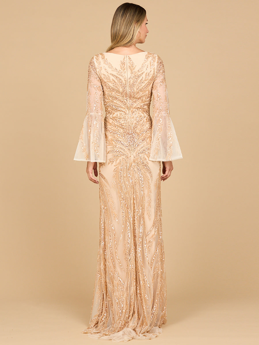 Lara 28887 - High Neck Beaded Dress with Bell Sleeves