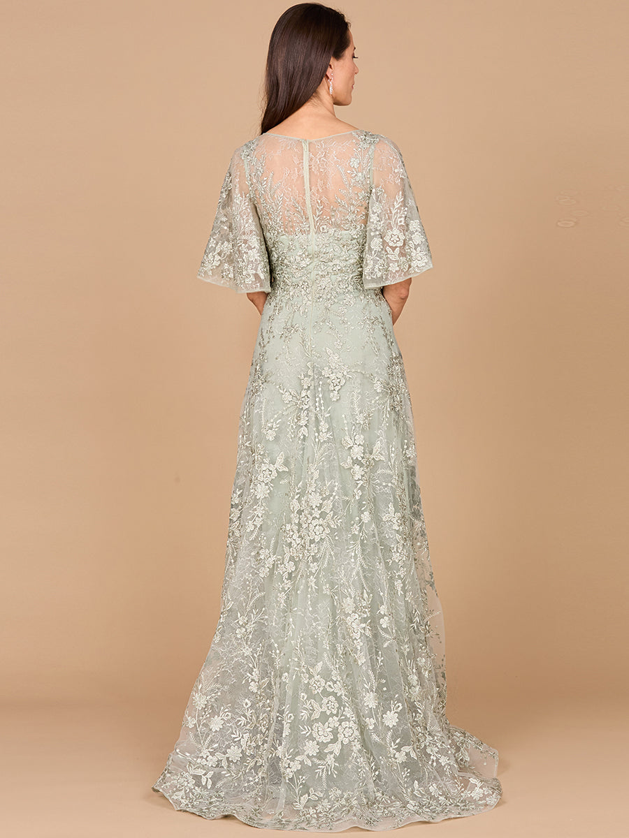 V-neck, Cape Sleeve Gown