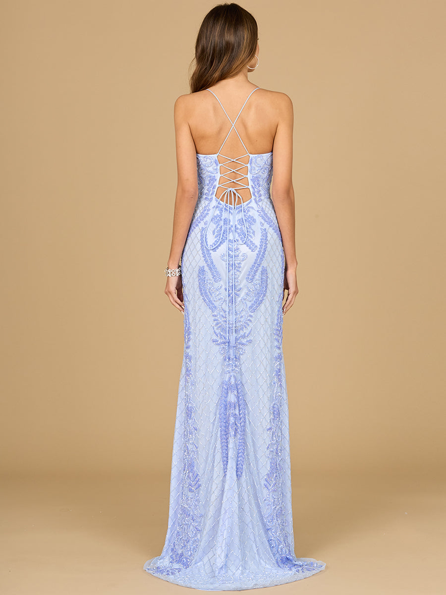 Lara 29577 - Scoop Neck, Lace Up Open Back Dress