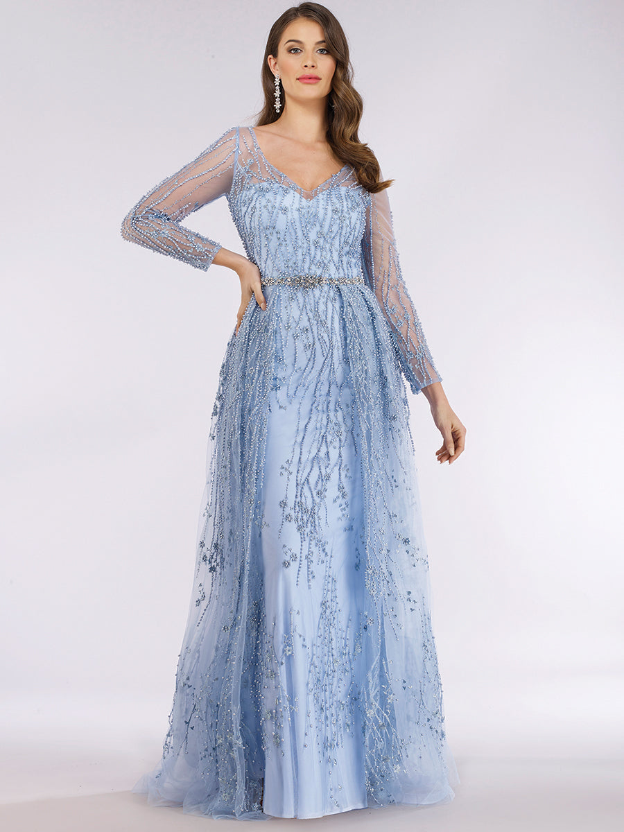 Lara 29782 - Beaded Lace Overskirt Ballgown