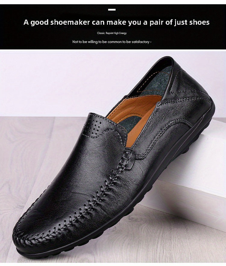 CLOHOO Men's Genuine -like Upper Slip-On Dress Loafers - All-Season Round-Toe Business Casual Shoes with PU, Brown/Black, Durable Rubber Sole for Office, Vacation & Formal Wear (No Laces/Ties)