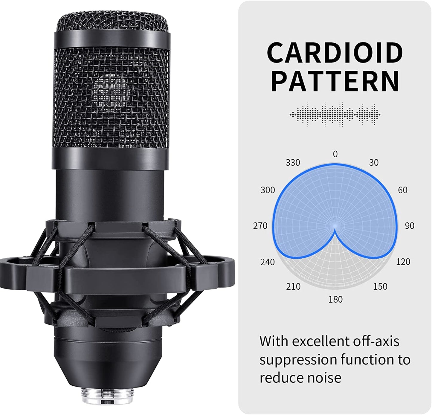 USB Microphone, Professional 192kHz/24Bit Plug & Play PC Computer Condenser Cardioid Mic Kit with Sound Advanced Chipset, for Streaming, Podcast, Studio Recording and Games