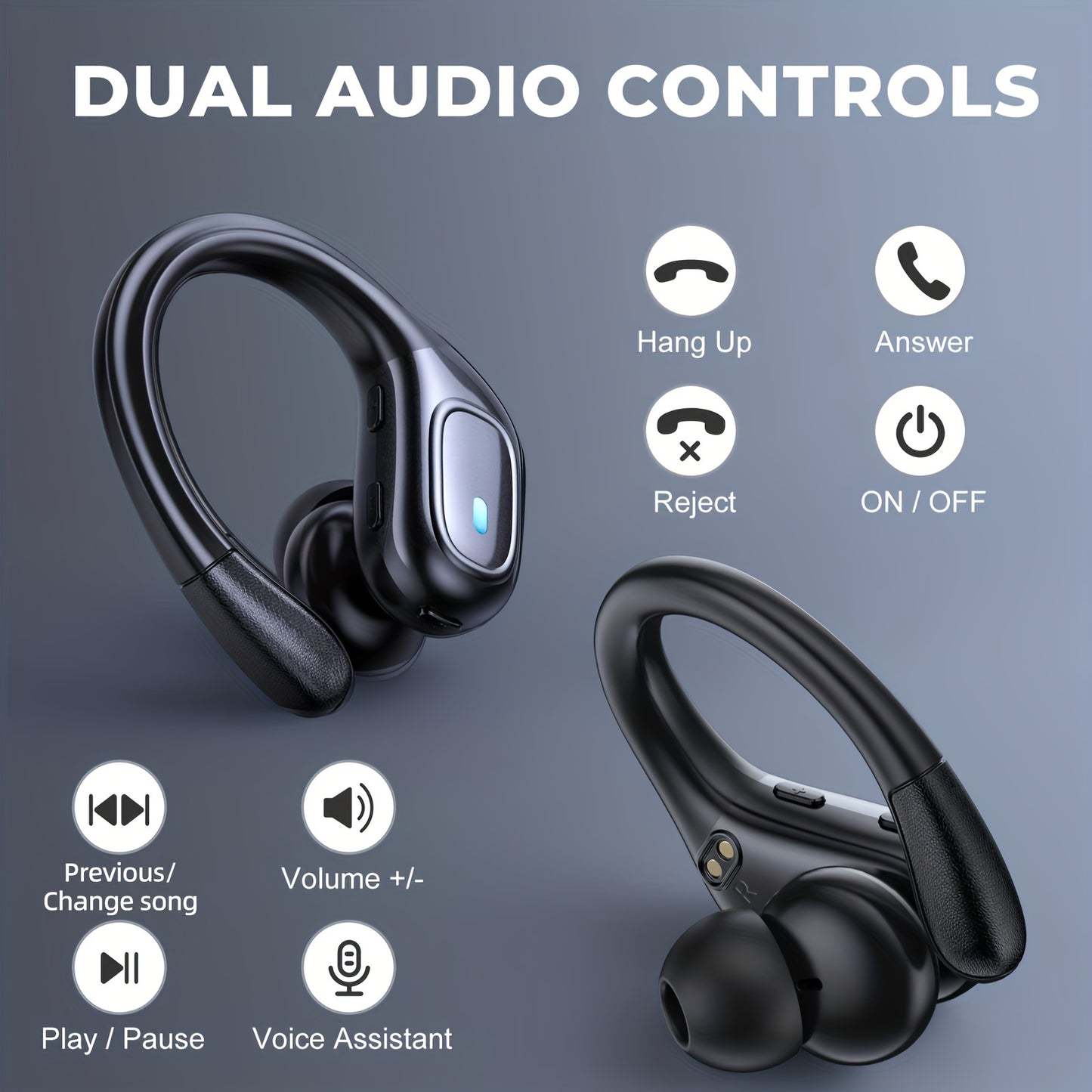 New Wireless Earphones, LIFEBEE Wireless Earbuds for Running Sports Stereo Audio LED Display, ENC Noise Cancelling Headset Built-in Mic Over-Ear Headphones Earphones with Earhooks, Sports Headphones, Workout Earbuds, Lightwei