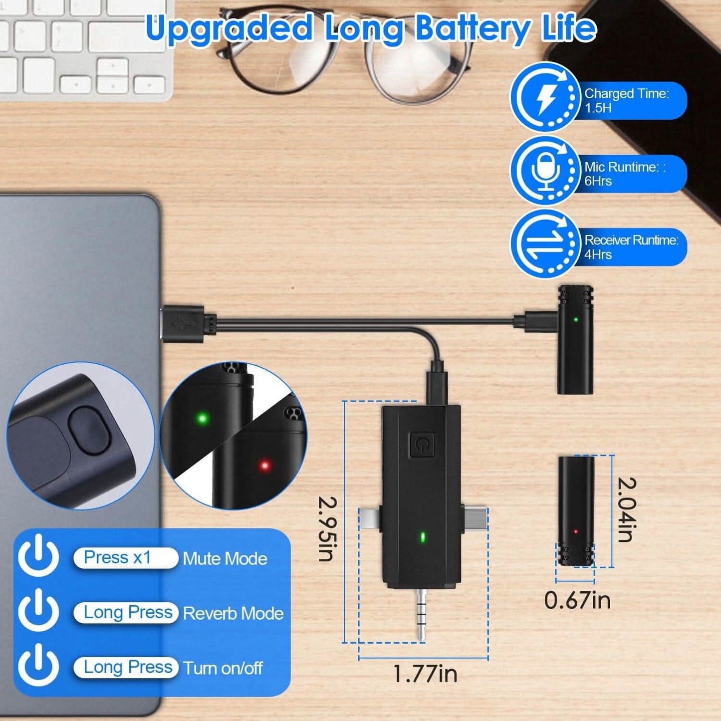 3-in-1 Wireless Clip On Microphone Omnidirectional Noise Reduction Plug