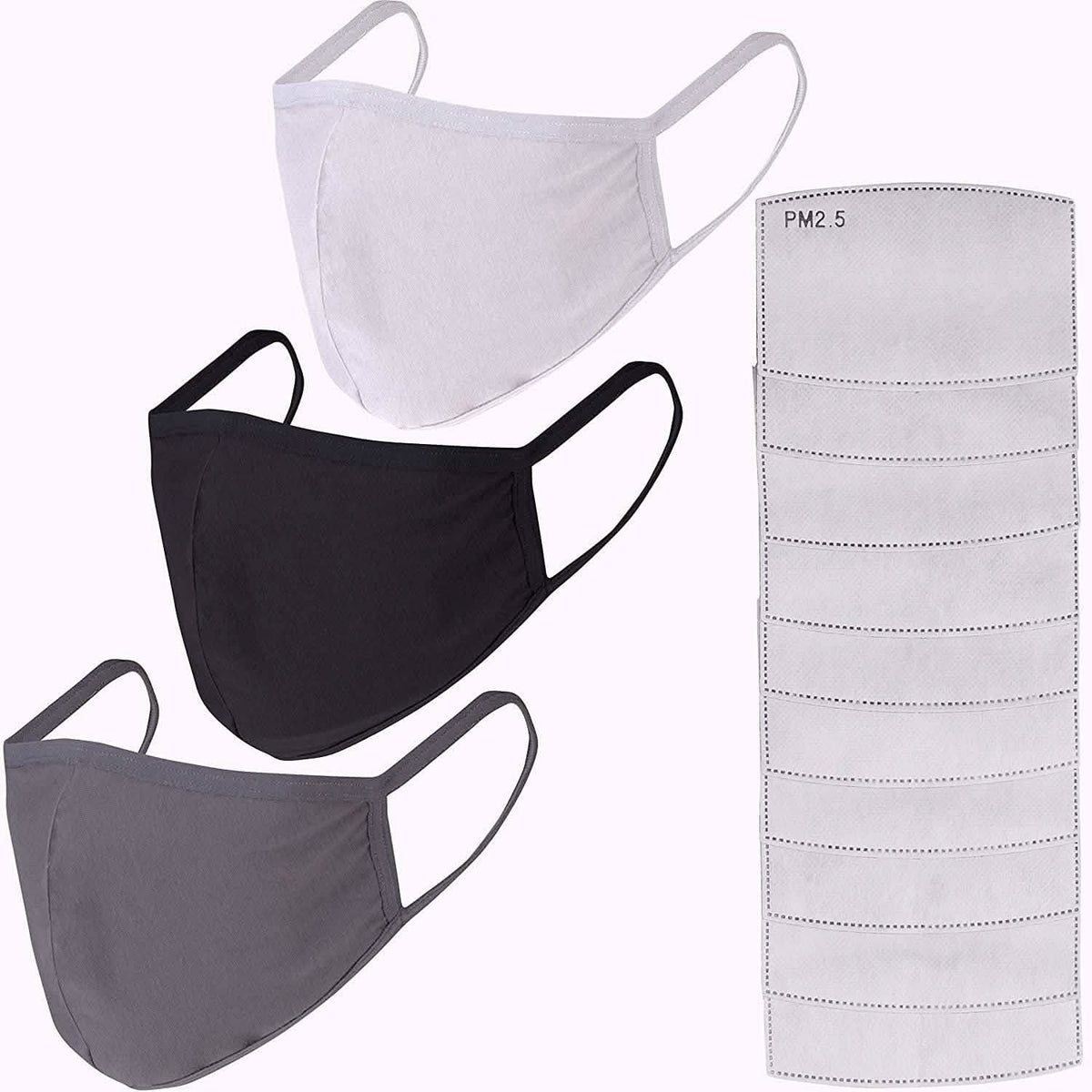 3-Pack: Cotton Reusable Face Masks with 10 Filters
