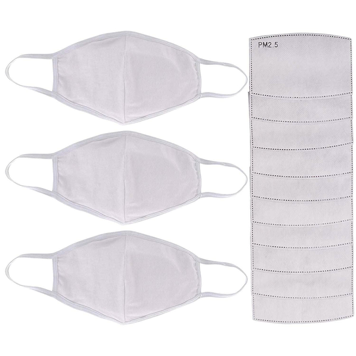 3-Pack: Cotton Reusable Face Masks with 10 Filters