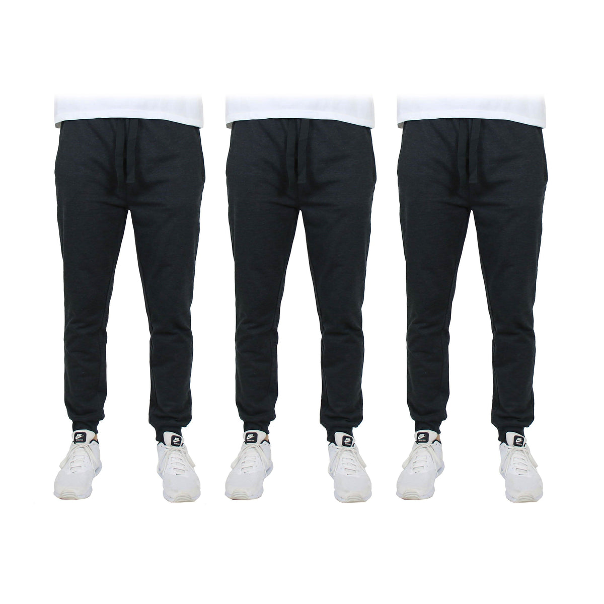 3-Pack: Men's Slim Fitting French Terry Jogger Lounge Pants with Zipper Pockets