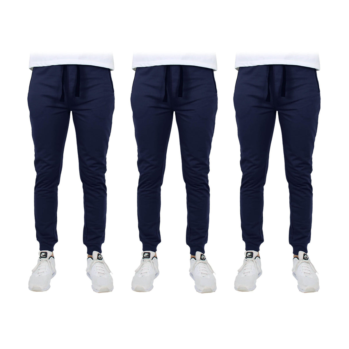 3-Pack: Men's Slim Fitting French Terry Jogger Lounge Pants with Zipper Pockets
