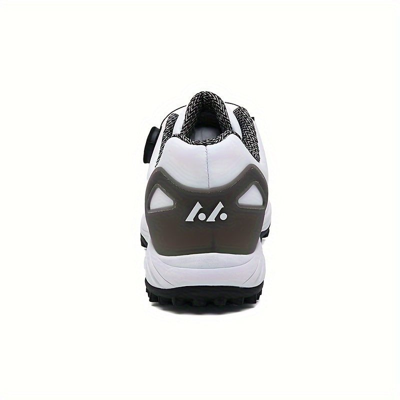 LEFUS Men's High Quality Golf Shoes with Non-Slip Rubber Sole & Swivel Button Closure - All-Weather All-Season Sneakers, Cushioned Insole, White & Black/Gray Athletic Footwear with Traction Tread - Ideal for Golf, Casual & Sp