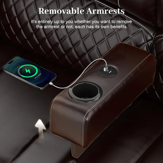 Recliner Sofa, Manual Reclining with Removable Armrest, Faux Leather Recliner for Adults with 2-Tier