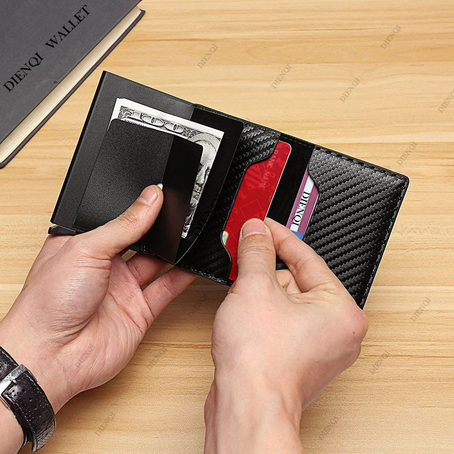 Carbon Fiber Credit Card Holder Wallet Men Rfid Smart Metal Thin Slim Pop Up Minimalist Wallet Small Black Purse Metal Vallet