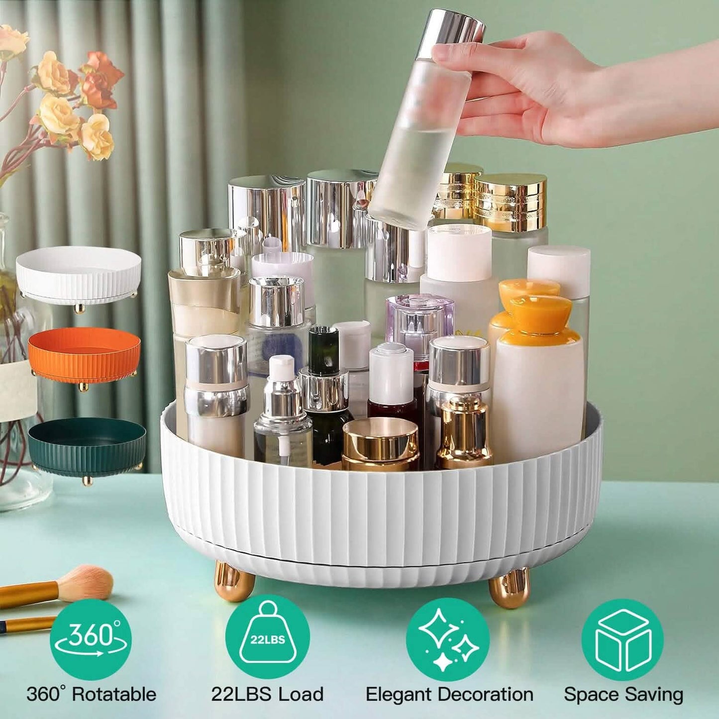 360¬∞ Spinning Perfume Cosmetic Storage Tray 22Lbs Load