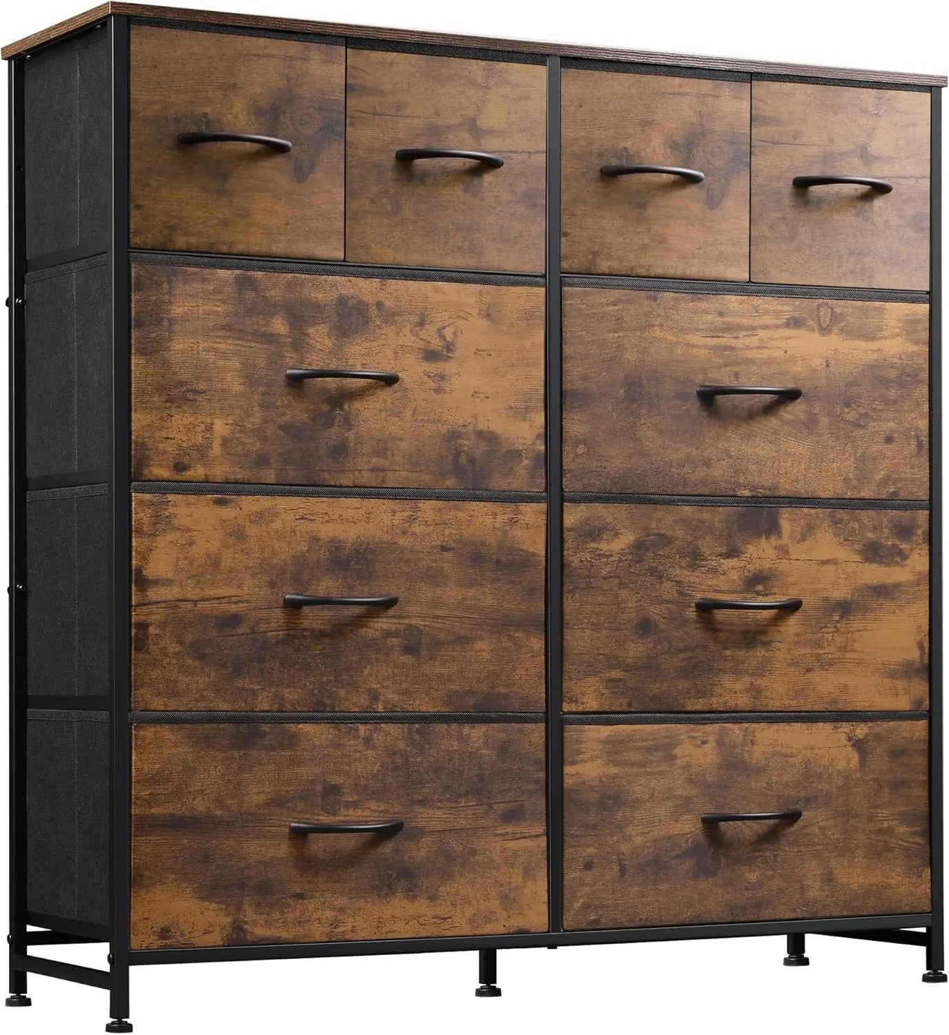 Dresser for Bedroom with 10 Fabric Drawers, Tall Chest Organizer Units for Clothing, Storage Tower with Cabinet, Metal Frame
