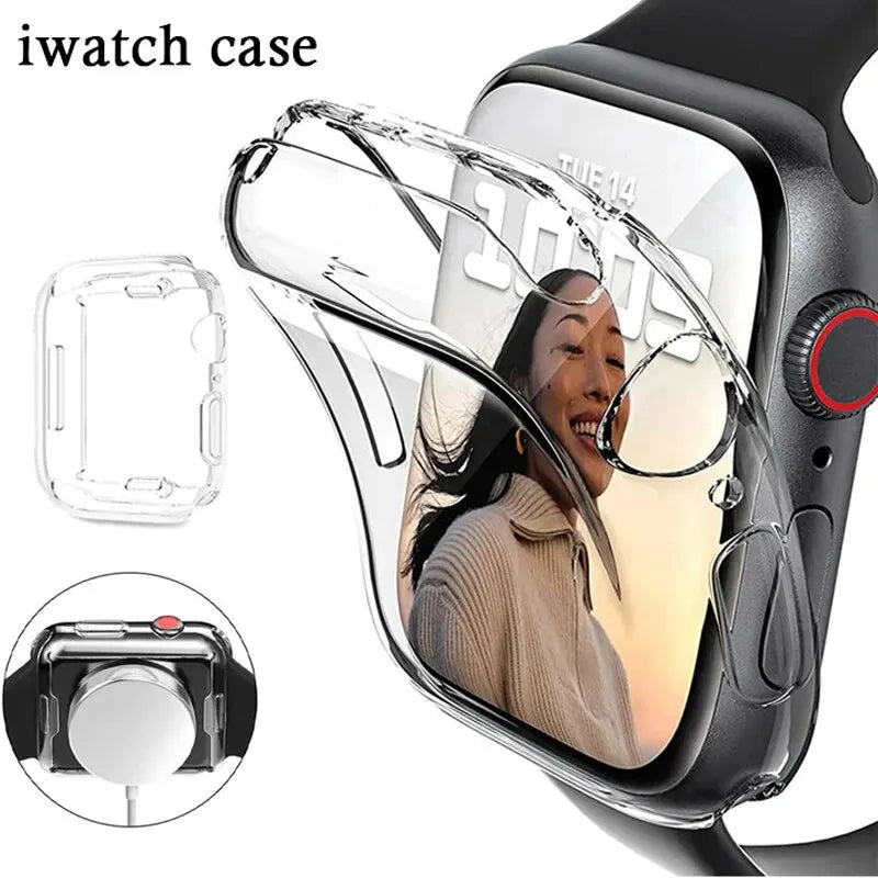 TPU Electroplating Soft Shell Cover for Apple Watch Series 9 8 7 6 5 4 3 SE Screen Protector Accessories for Apple Watch Band