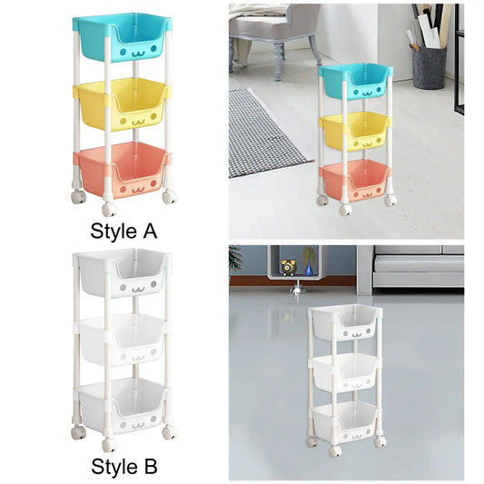 3 Tier Storage Cart Mobile Shelving Unit Organizer 3 Tier Trolley Rack Bathroom Organizer Cart for Kitchen Garage Bedroom Office