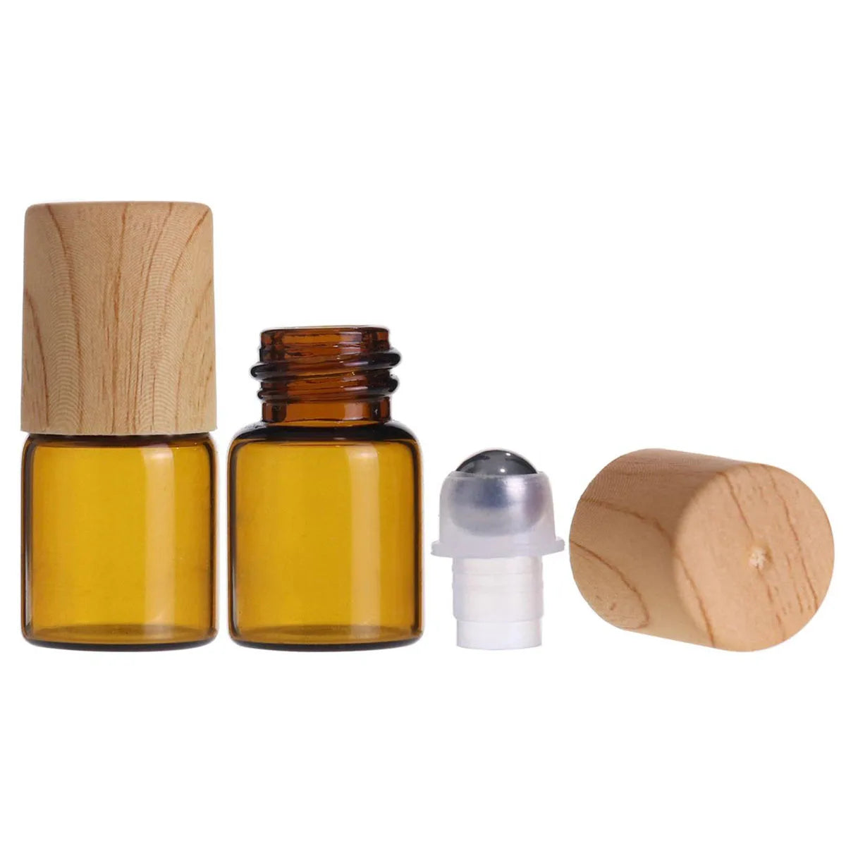 5PCS Glass Essential Oils Roller Bottles 1/2/3/5/10ml Amber / Clear Roll on Vials Plastic Caps Lids Perfume Refillable Portable