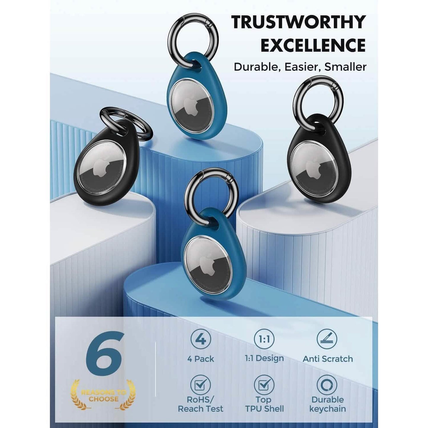 4-Pack: UNBREAKcable Apple AirTag Holder with All Metal Keychain Key Ring Clip  (Refurbished)