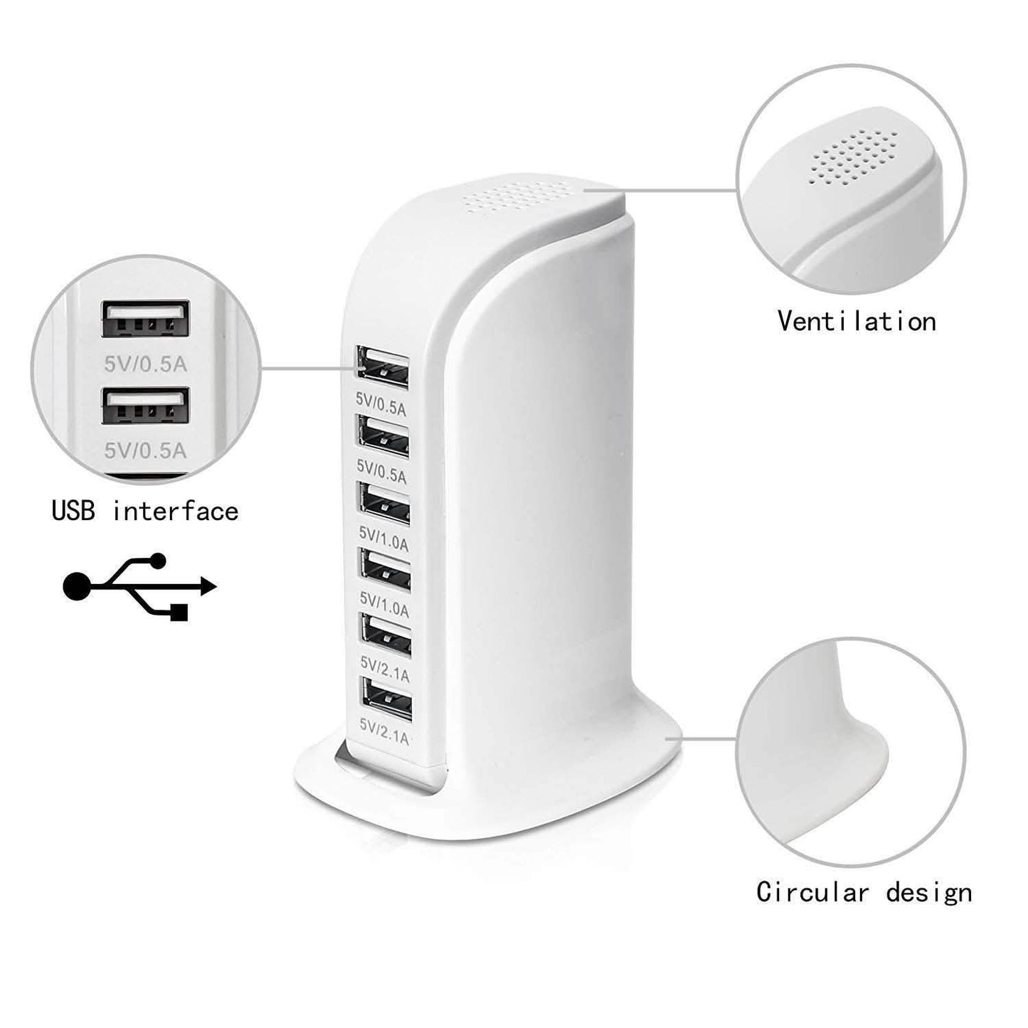 40-Watt 6-Port USB Charging Station for Smart Phones and Tablets