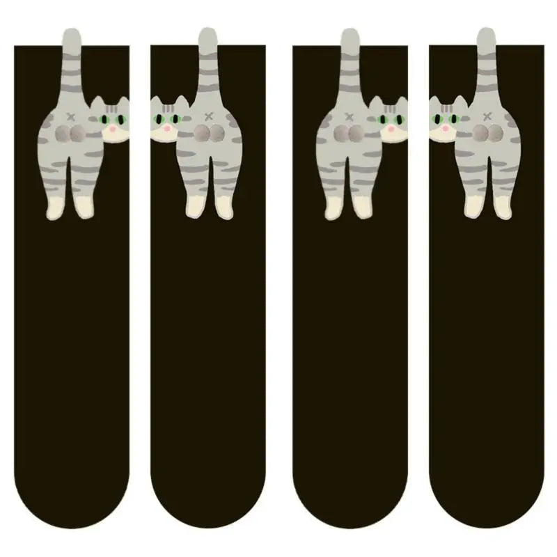 【N】 1/2 Pair Cartoon Cute Cat Balls Cotton Socks, Kawaii Lolita Knitting Middle Tube Socks with Cat Butt Print