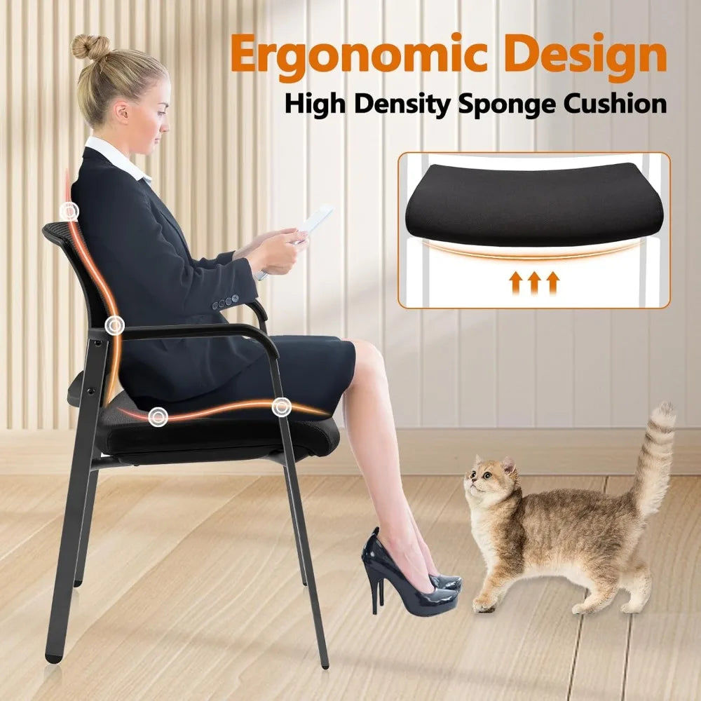 Mesh Back Stacking Arm Chairs with Upholstered Fabric Seat and Ergonomic Lumber Suppor