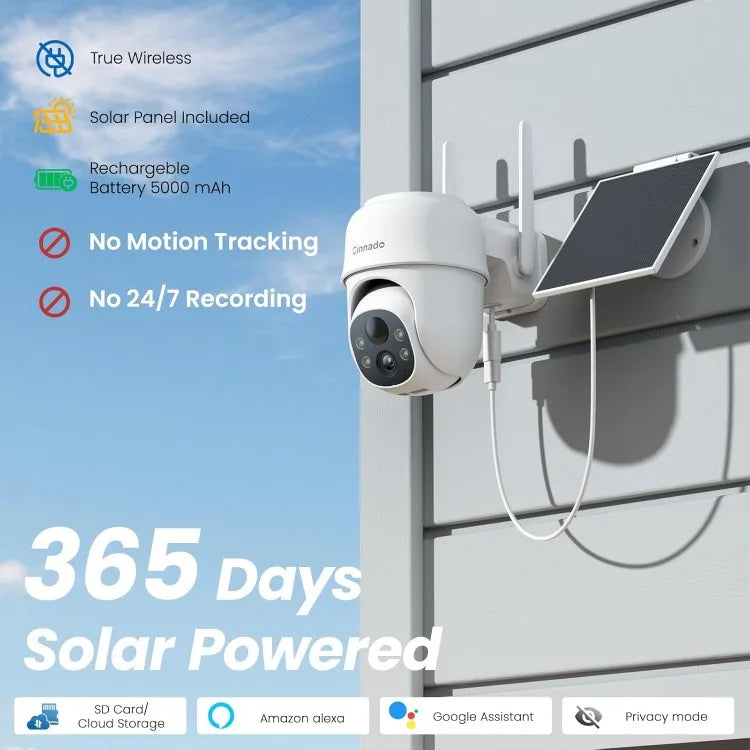 2K Cameras for Home Security-2.4G WiFi Outdoor Camera Wireless Solar/Battery Powered, 360° Viewing, Human Detection