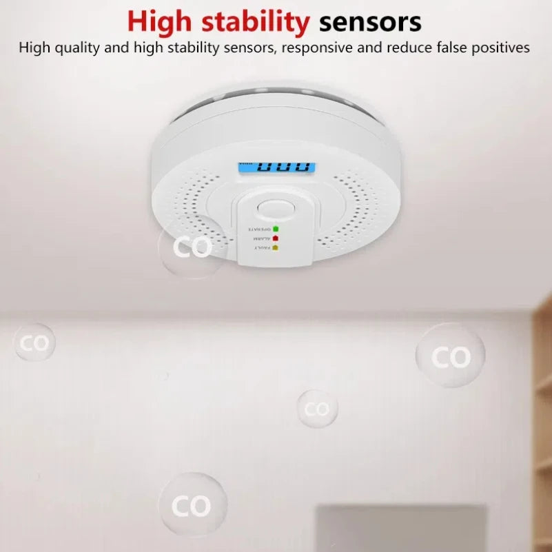 Digital CO Gas Monitor Alarm Detector Audible and Visual Alarm Battery Powered Portable CO Detector for Home Warehouse