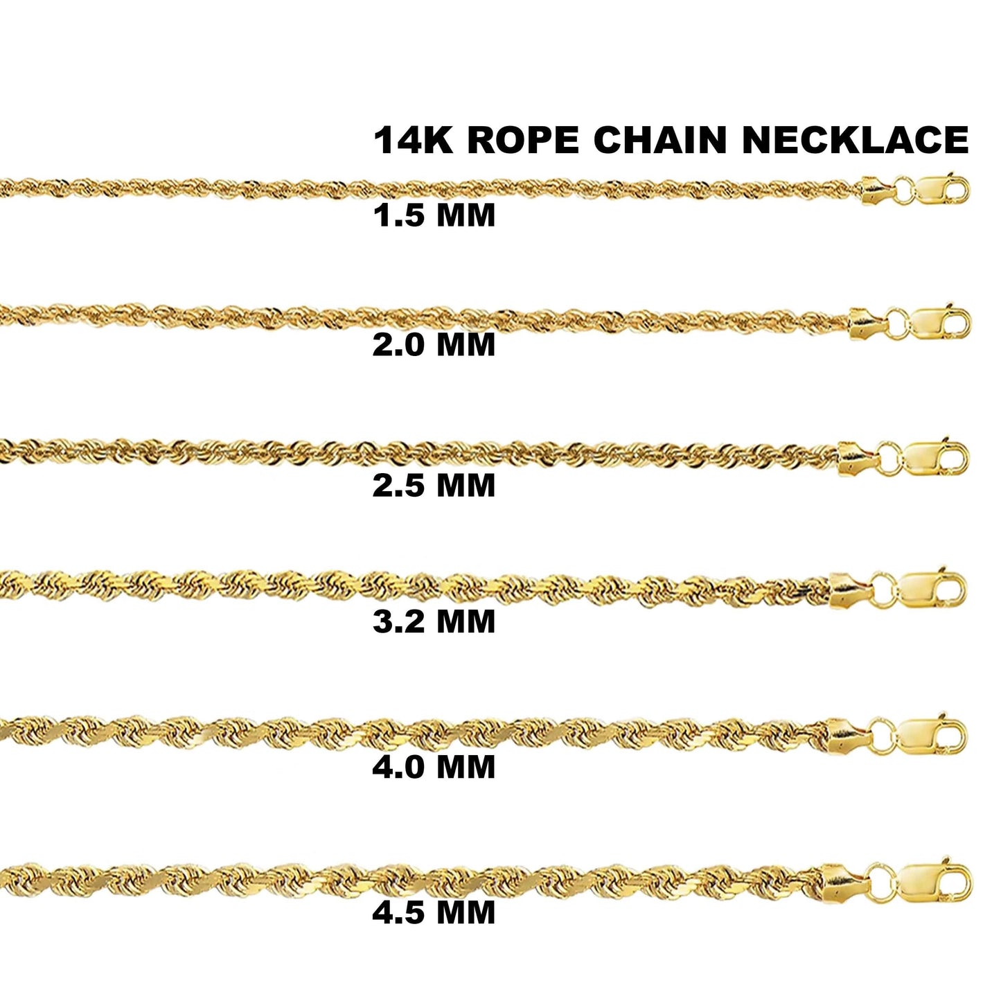 14K Yellow Gold Rope Diamond Cut Chain Necklace