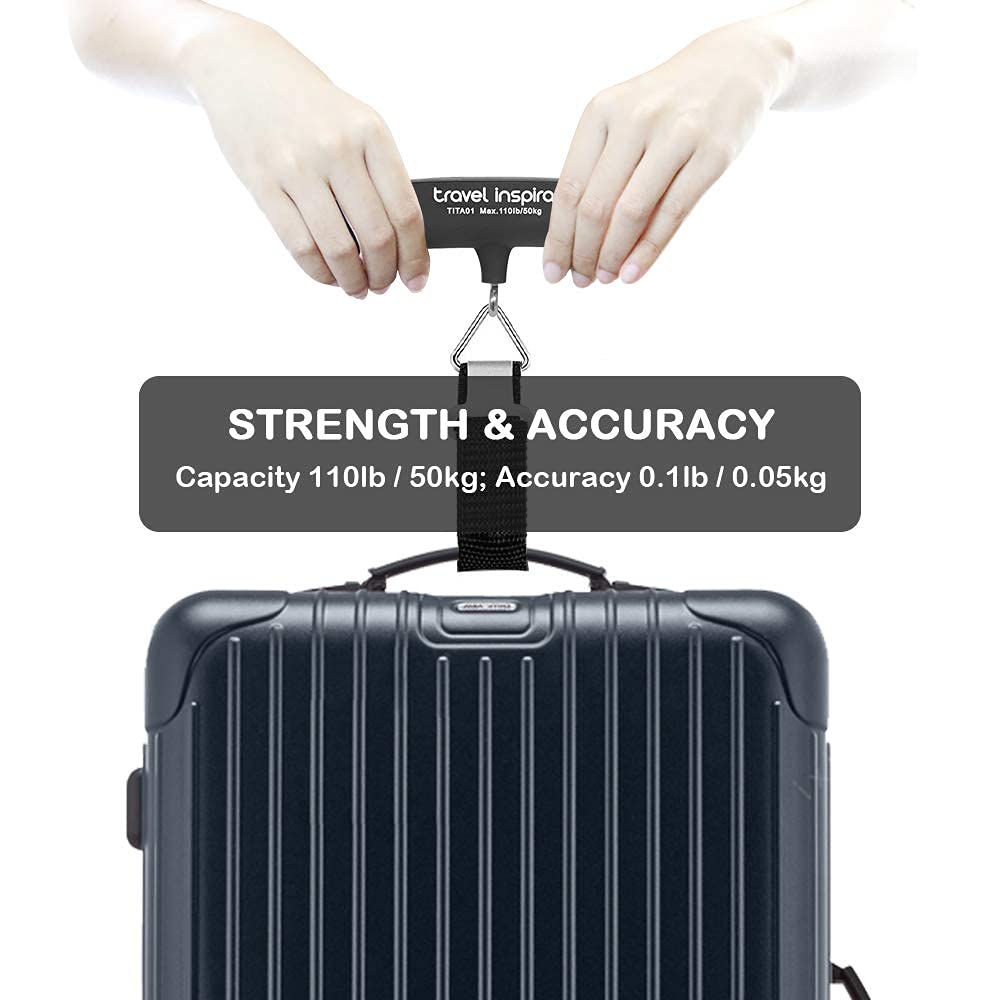 travel inspira Luggage Scale, Portable Digital Hanging Baggage Scale for Travel, Suitcase Weight Scale with Rubber Paint, 110 Pounds, Battery Included