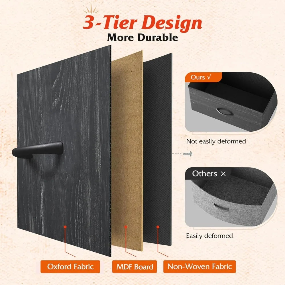 Dresser for Bedroom with 10 Fabric Drawers, Tall Chest Organizer Units for Clothing, Storage Tower with Cabinet, Metal Frame