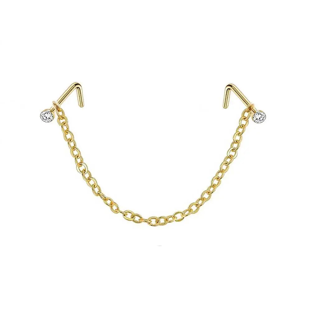 Double Nose Chain Nostril Ball Stainless Steel Nose Stud Decoration Earrings Piercing Nariz Pircing Septum Nose Piercing Ring