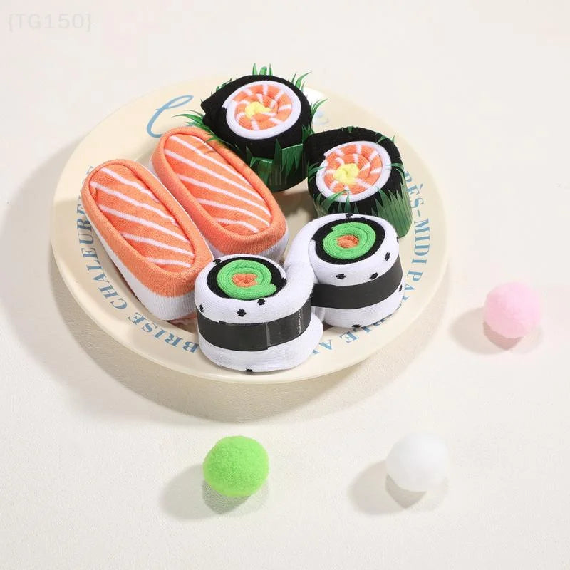 Harajuku Funny Socks Gift Set (3 Pairs) - Y2K Salmon Sushi Pattern High Barrel Cotton for All Genders