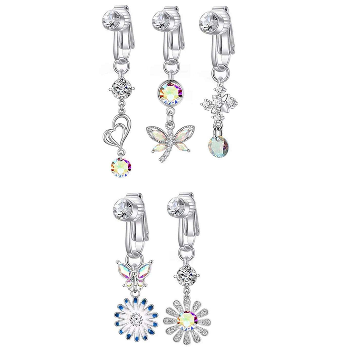 Fake Belly Piercing Sunflower Dangling Long Fake Belly Button Pircing Clip On Umbilical Navel Cartilage Earring Clip Jewelry