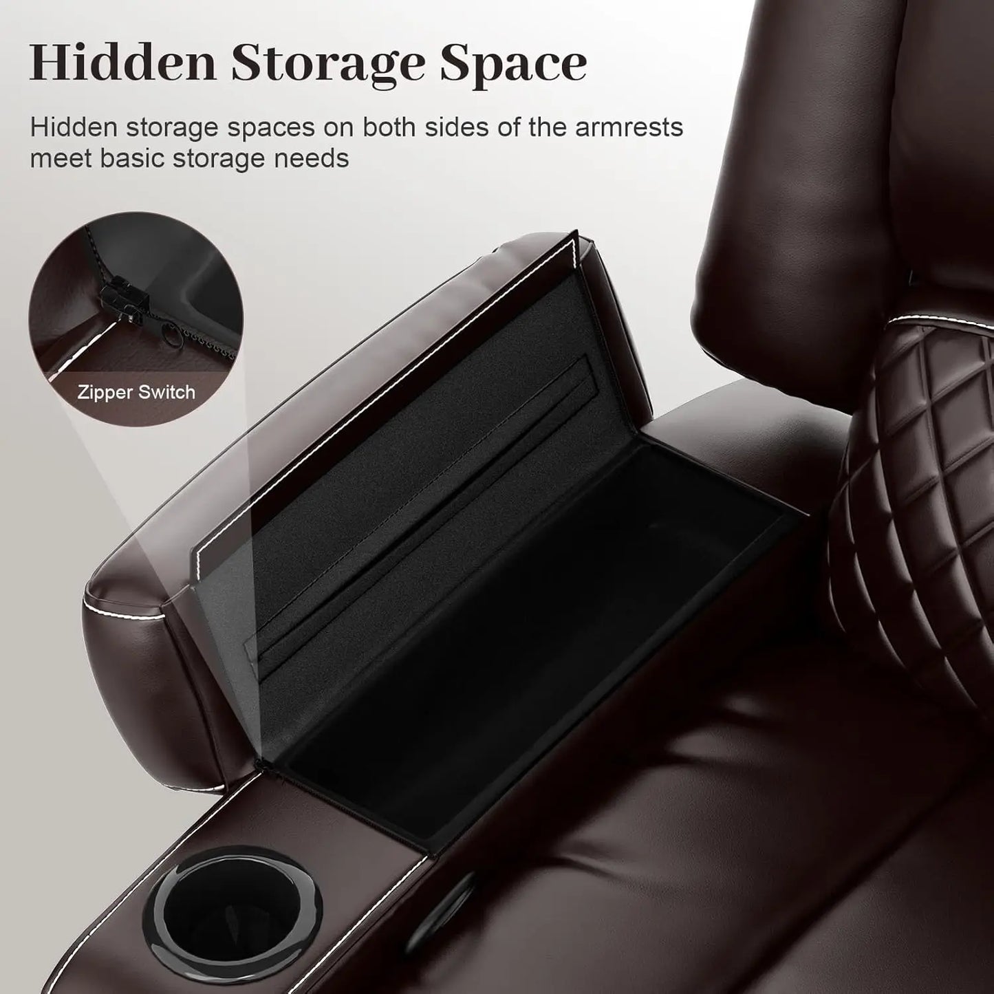 Recliner Sofa, Manual Reclining with Removable Armrest, Faux Leather Recliner for Adults with 2-Tier