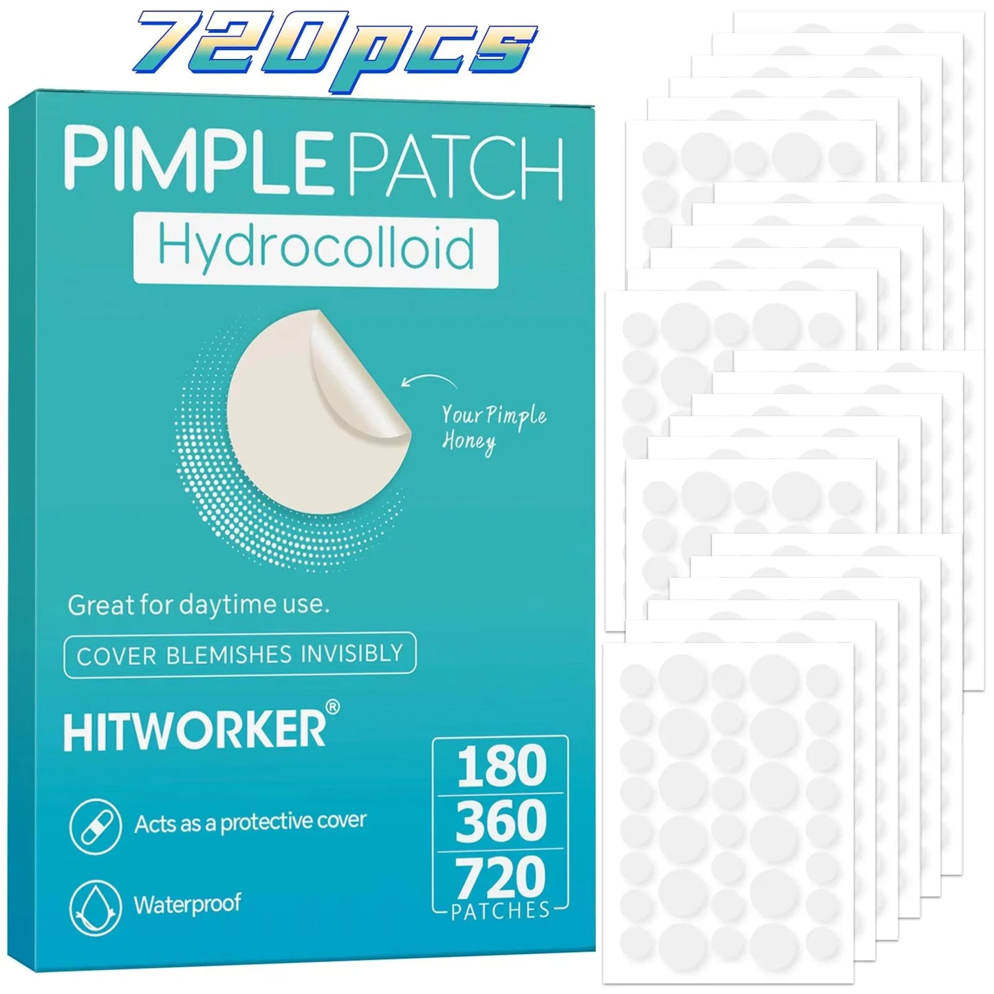 720/360/180 pieces/box of transparent hydrogel acne patches, alcohol free, gentle and non irritating absorption acne patches
