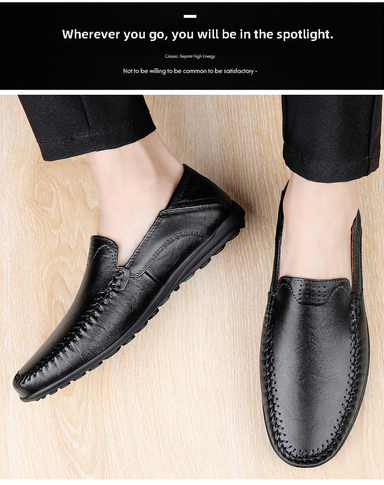 CLOHOO Men's Genuine -like Upper Slip-On Dress Loafers - All-Season Round-Toe Business Casual Shoes with PU, Brown/Black, Durable Rubber Sole for Office, Vacation & Formal Wear (No Laces/Ties)