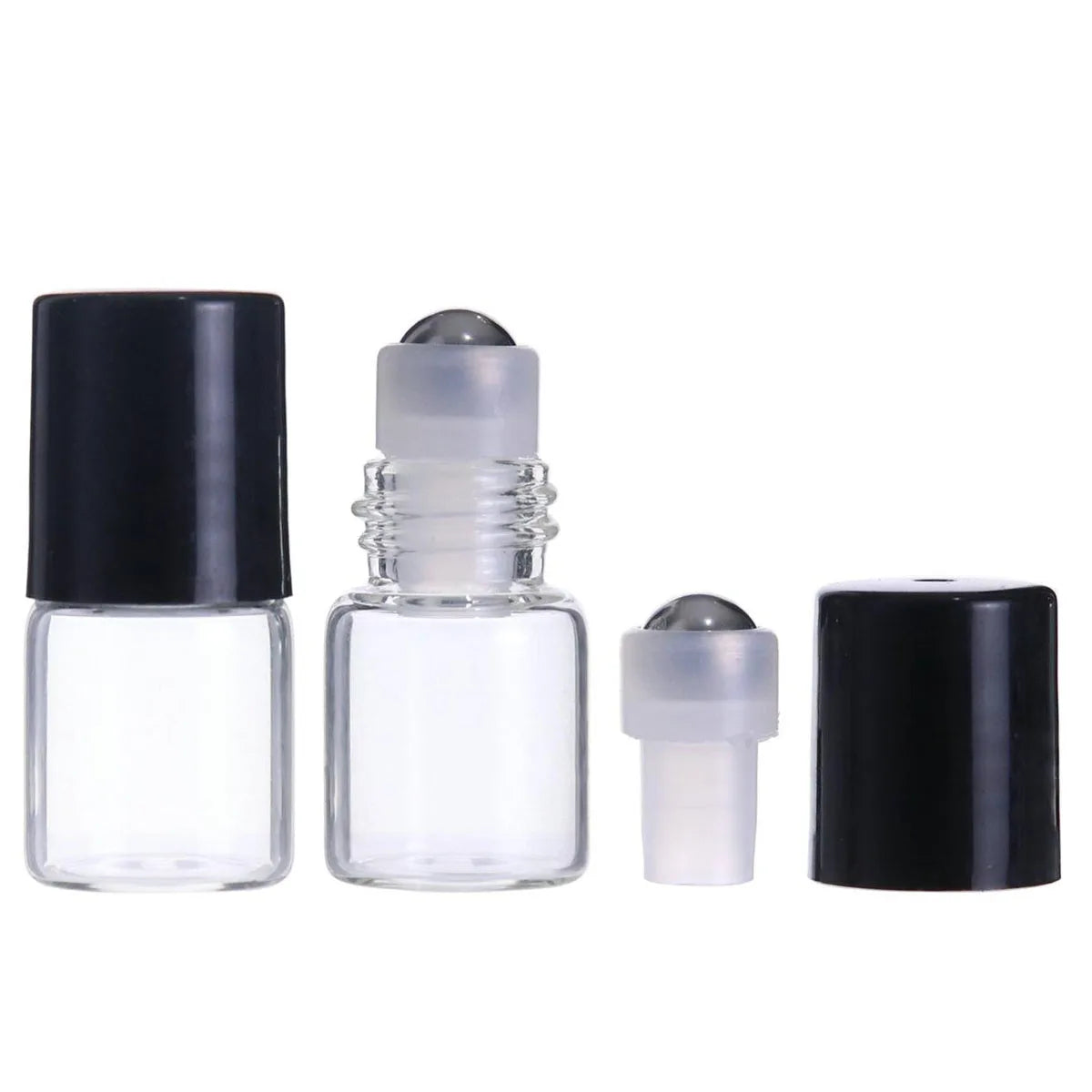 5PCS Glass Essential Oils Roller Bottles 1/2/3/5/10ml Amber / Clear Roll on Vials Plastic Caps Lids Perfume Refillable Portable