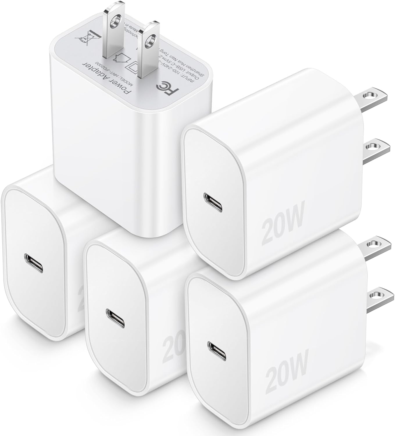 USB C Charger Block, TypeC Charging Blocks 5Pack, 20W PD Quick Fast Charger Box Brick Cube Compatible with iPhone 15/14 Pro Max/14 Plus/13 Pro/12 Pro/AirPods/iPad/Galaxy,Pixel 4/3