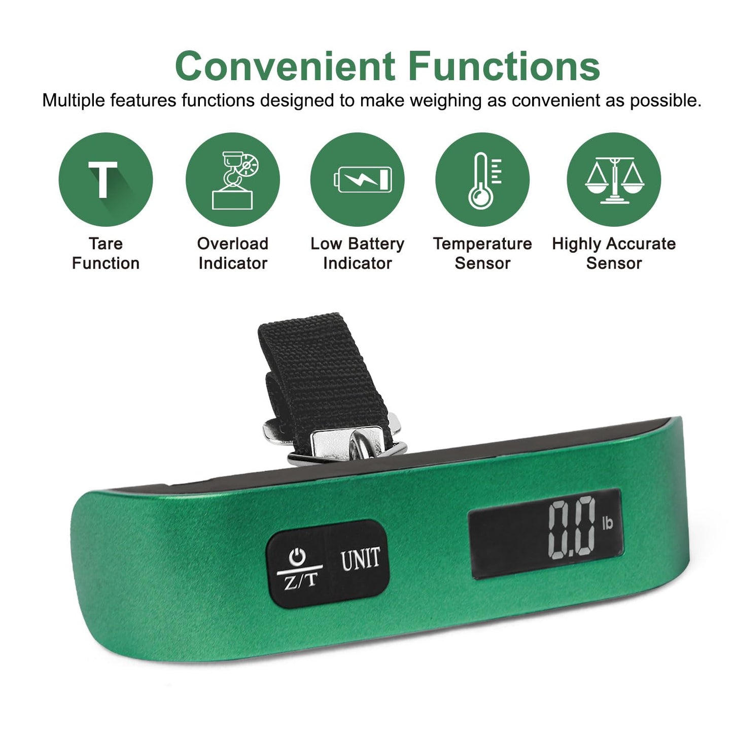 travel inspira Luggage Scale, Portable Digital Hanging Baggage Scale for Travel, Suitcase Weight Scale with Rubber Paint, 110 Pounds, Battery Included