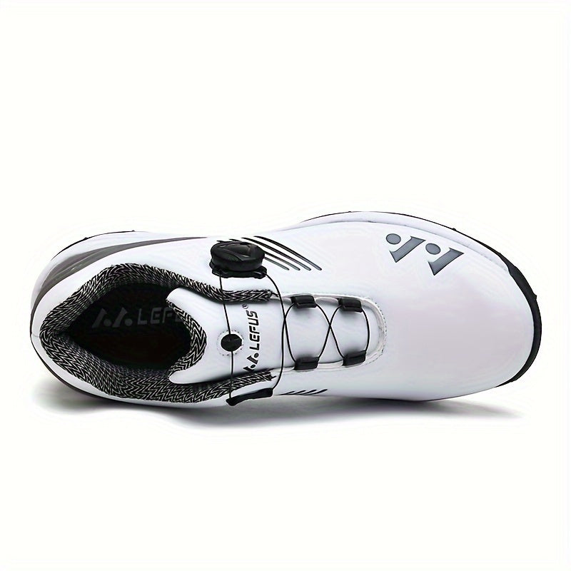 LEFUS Men's High Quality Golf Shoes with Non-Slip Rubber Sole & Swivel Button Closure - All-Weather All-Season Sneakers, Cushioned Insole, White & Black/Gray Athletic Footwear with Traction Tread - Ideal for Golf, Casual & Sp