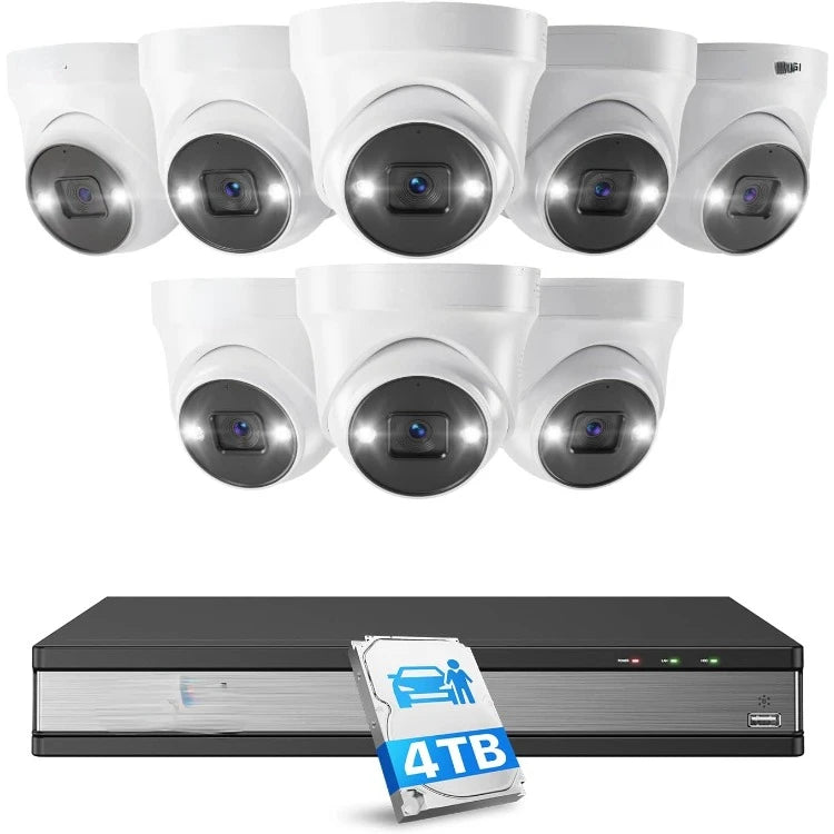 16CH 4K PoE Security Camera System with Person Vehicle Detection,2 Way Audio,Color Night Vision,16Channel 8MP PoE NVR