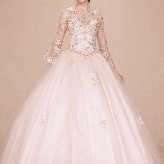 (LIVE 2) Boat Neckline Quinceanera w/ Bell Sleeves